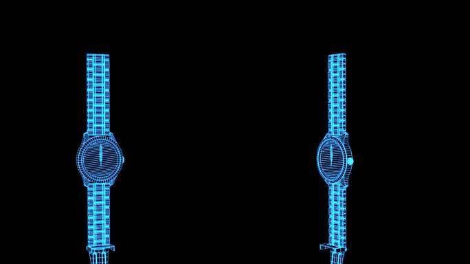 蓝色全息线框科技手表素材动画带通道