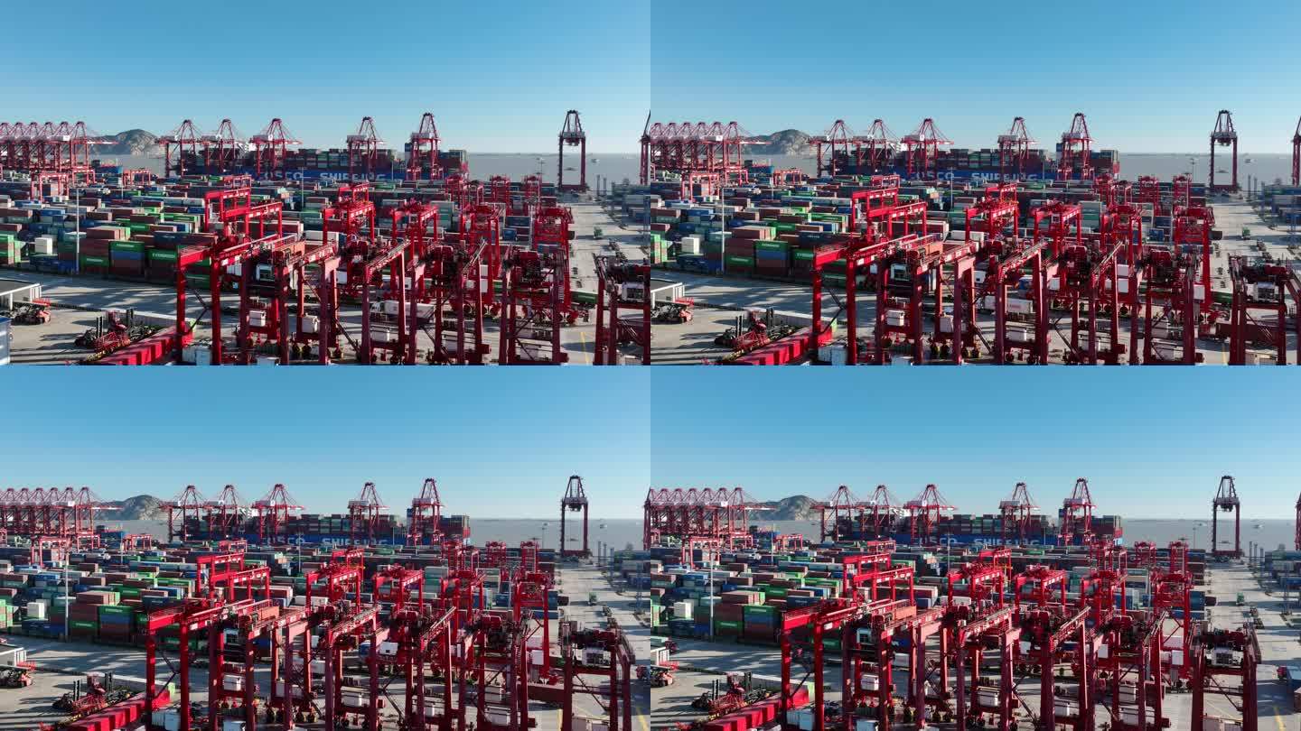 码头集装箱货轮航拍-上海洋山港
