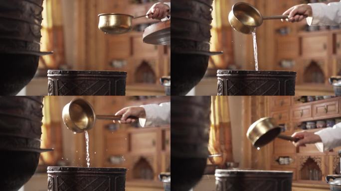 藏民生活铜锅盛水