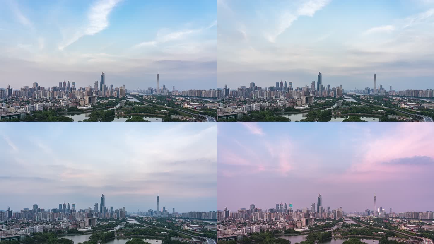广州塔和珠江新城城市天际线日转夜延时摄影