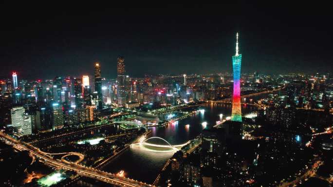 4K高清航拍广州珠江新城新中轴线夜空镜头