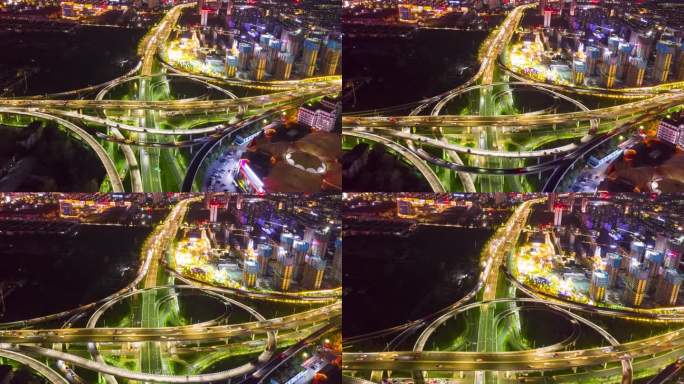 4K航拍临沂高架桥夜景