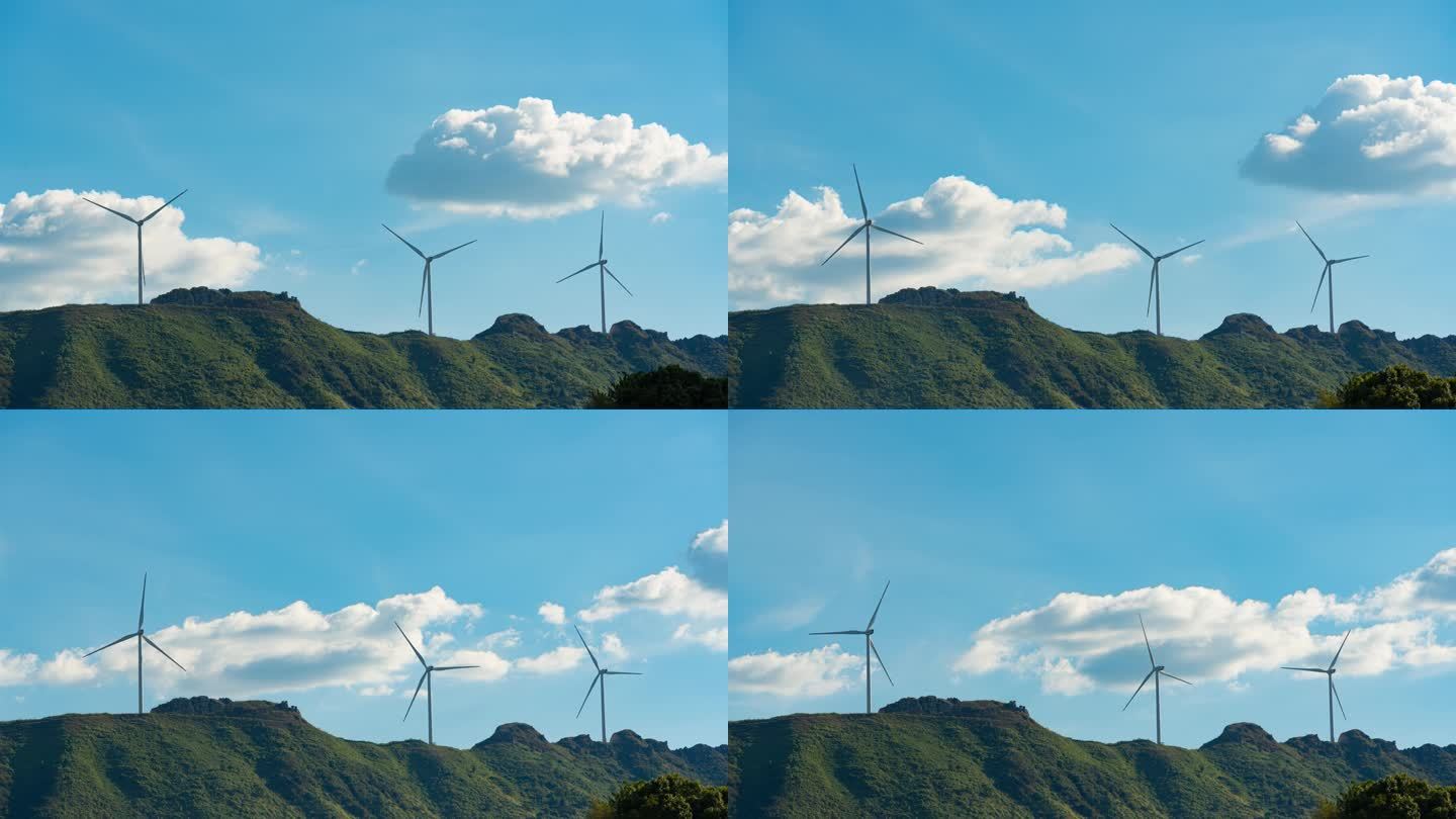 衡阳市衡东县鸡公岩蓝天白云下的风力发电机