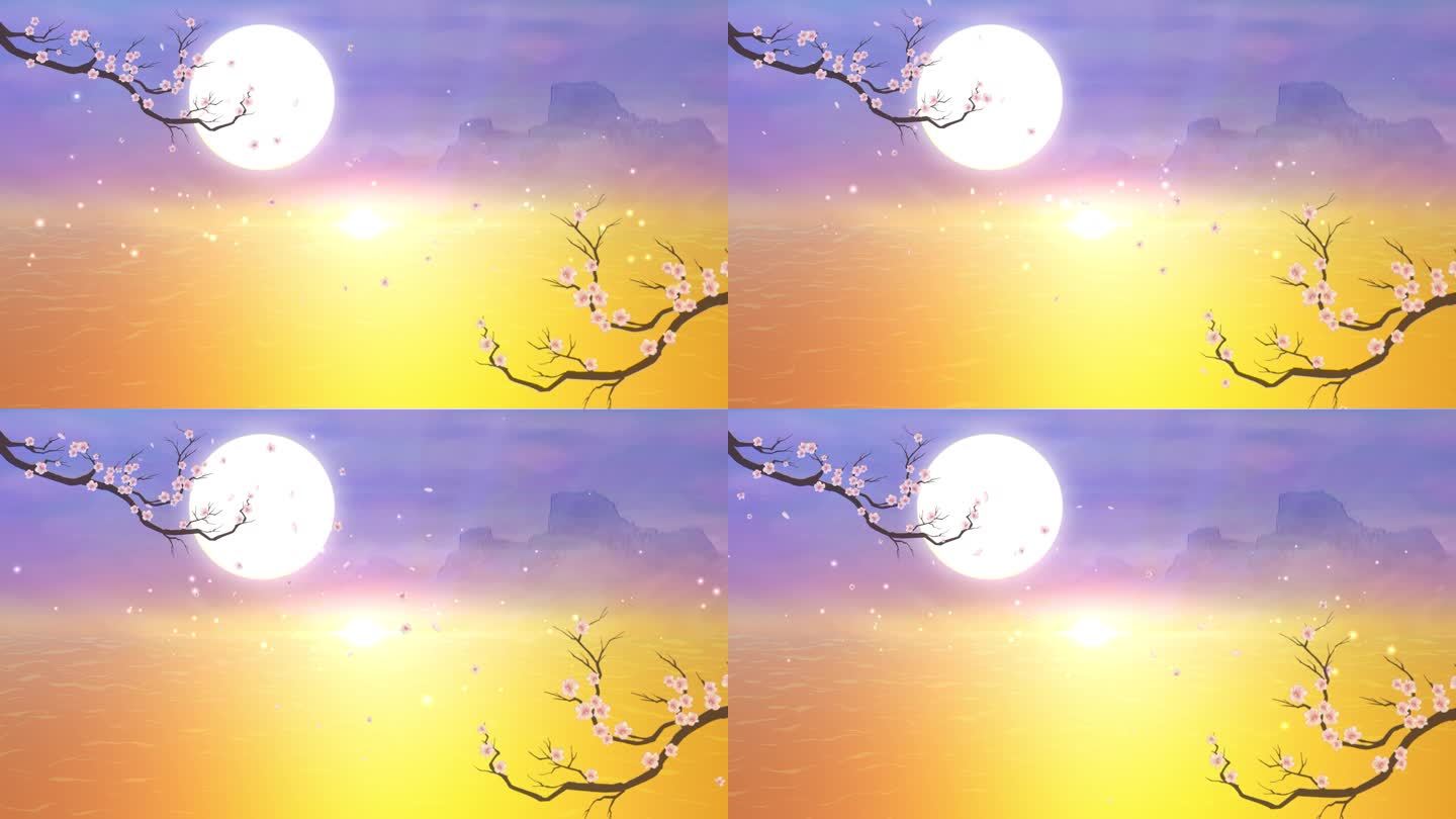 古风唯美暖色月亮背景-循环2