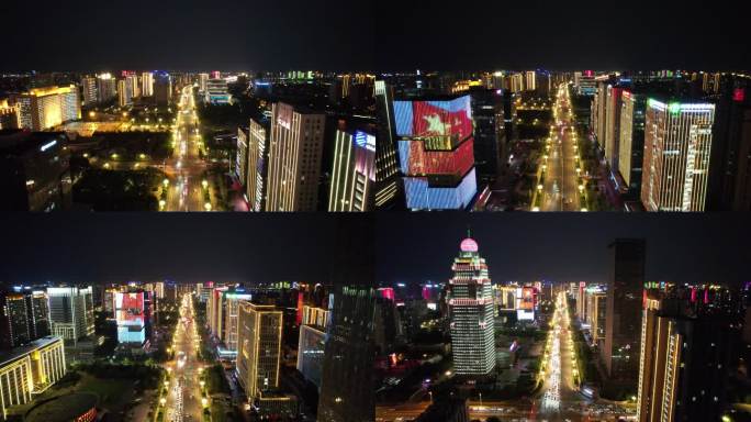 临沂城市宣传片夜景航拍大景北京路国旗霓虹