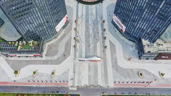 正上方视角航拍江苏盐城新龙广场商业圈建筑