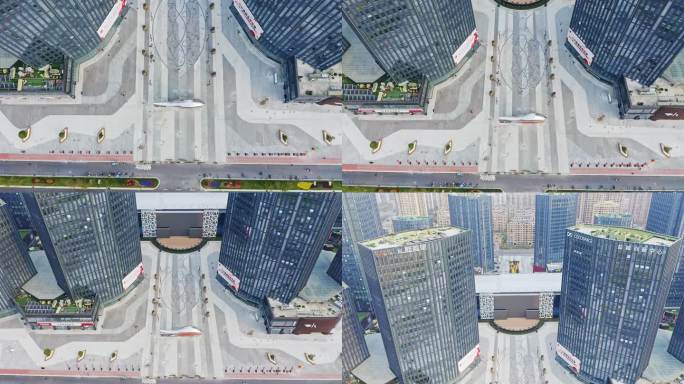 正上方视角航拍江苏盐城新龙广场商业圈建筑