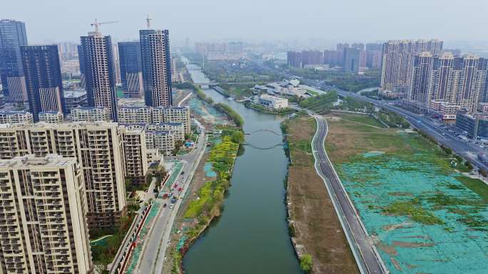 航拍江苏盐串场河岸中国海盐博物馆