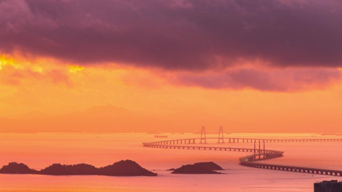 【4K可商用】晨光中的港珠澳大桥
