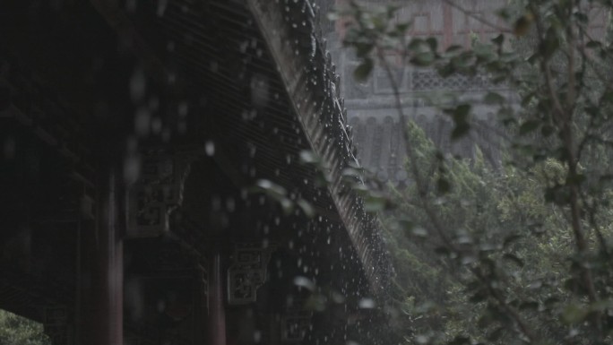 宁波奉化岳林寺雨景 灰片素材