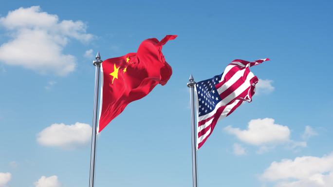 中国国旗与美国旗