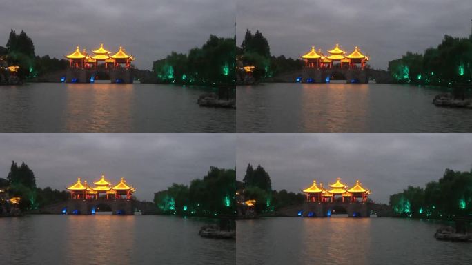 扬州瘦西湖五亭桥河流夜景景点