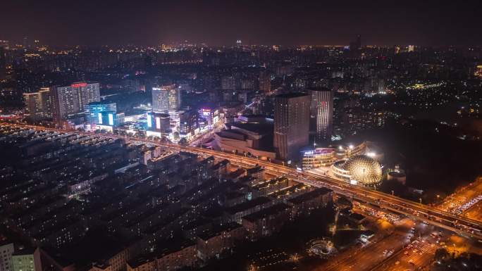 上海静安大宁久光百货航拍夜景延时