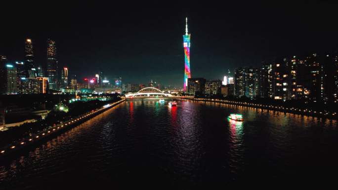 4K高清航拍广州珠江新城新中轴线夜空镜头