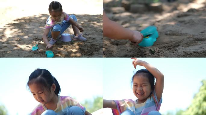 玩沙子的小女孩周末遛娃快乐童年