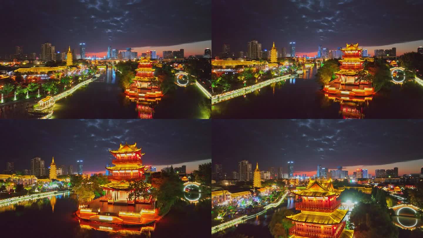 江苏淮安里运河文化长廊晚霞和夜色
