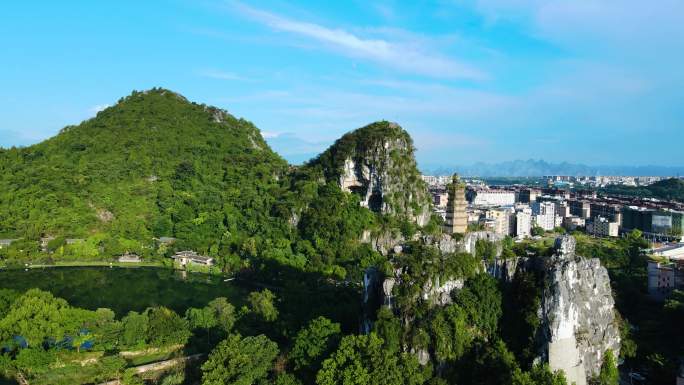 桂林山水自然风光风景航拍穿山塔山公园