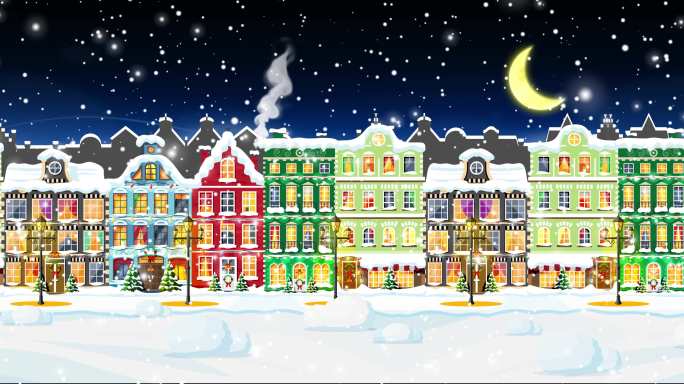 卡通雪景圣诞城市