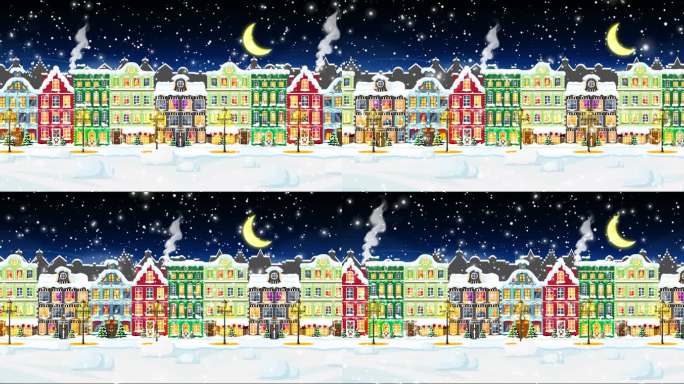 卡通雪景圣诞城市