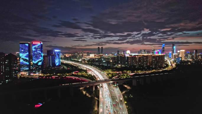 杭州萧山经济开发区机场高速夜晚航拍