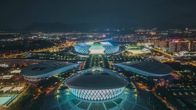 福州地标航拍海峡奥体夜景延时摄影4K