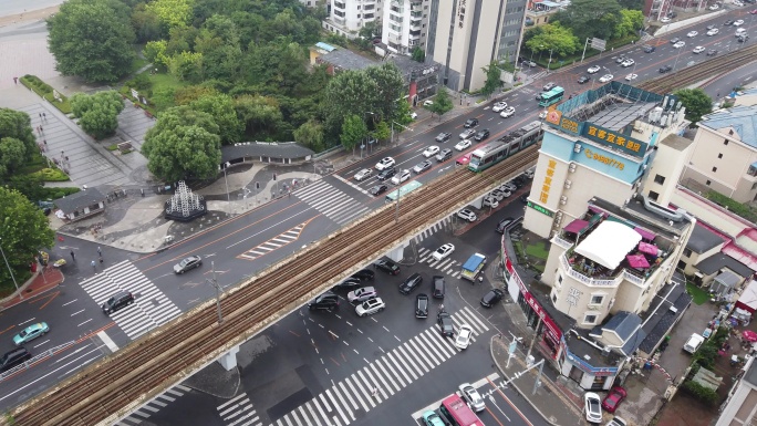 大连有轨电车 俯拍 星海公园