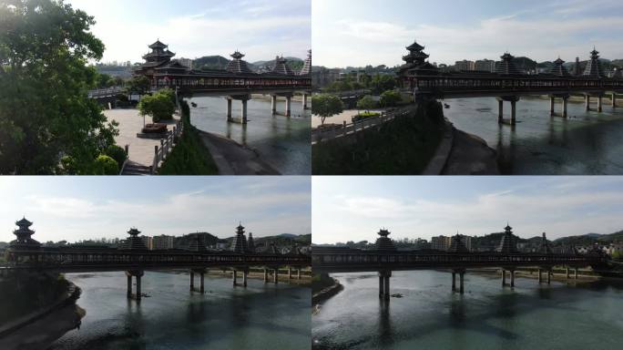 航拍湖南新晃晃州风雨桥古建筑 (2)