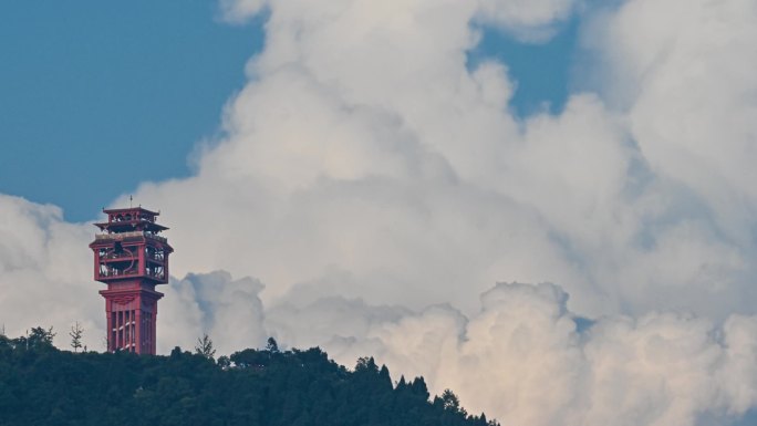 夏日晴天延时云海和凤凰楼美景