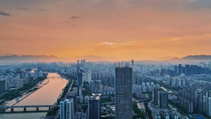 福州城市全景晚霞震撼航拍（台江视角）