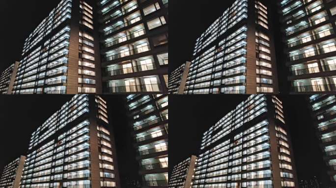 高层建筑住宅小区亮灯验收夜景航拍