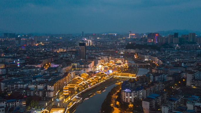 萍乡南正街萍水河夜景航拍延时