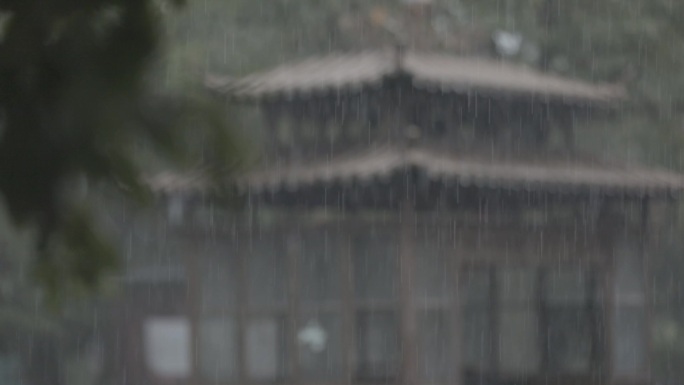 古建筑 宁波奉化岳林寺雨景 灰片素材