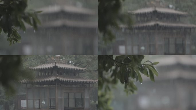 古建筑 宁波奉化岳林寺雨景 灰片素材