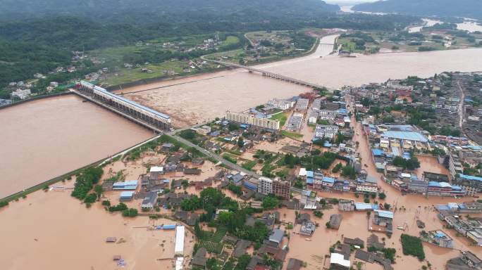 洪水淹没城镇极端天气自然灾害航拍资料