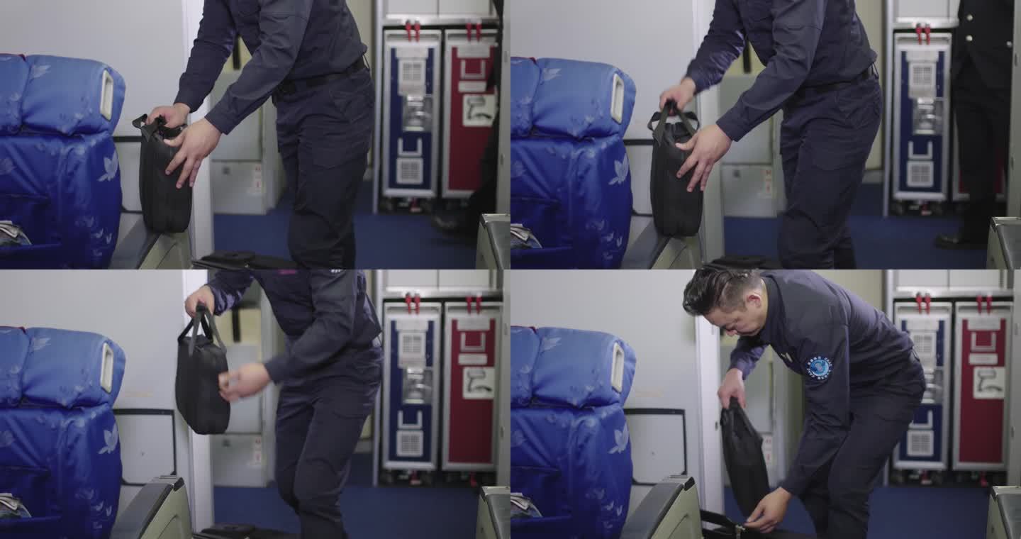 【4K】男子检查飞机行李箱排除安全隐患