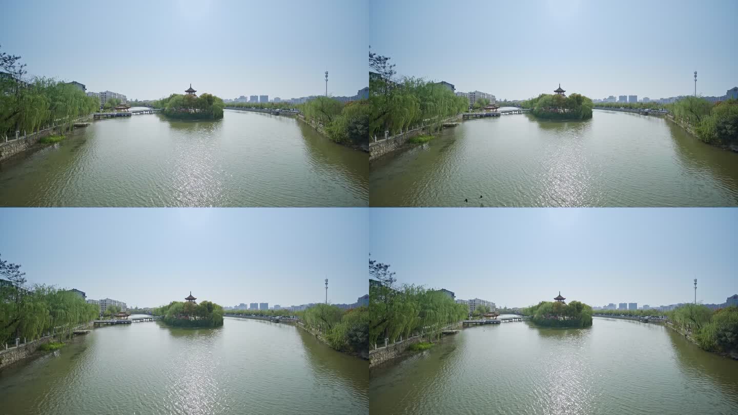 江苏盐城小洋河上的杨楼翠霭园林风景