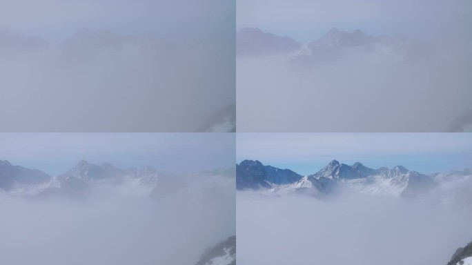 巴郎山云雾缭绕雾气散开后山峰显露出来