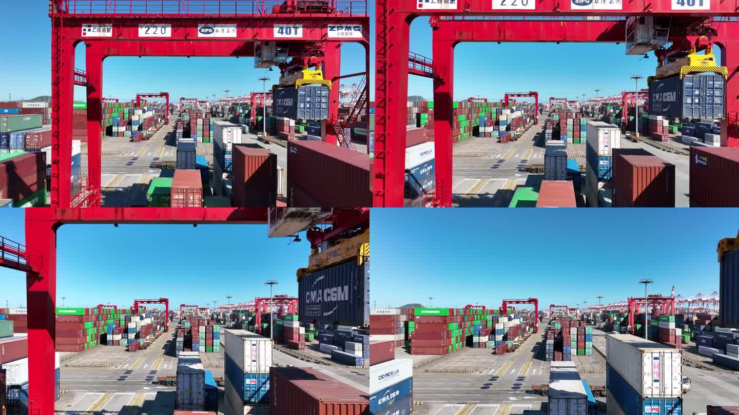 港口集装箱货轮航拍-上海洋山港