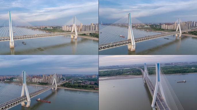武汉天兴洲长江大桥航拍延时4K高清