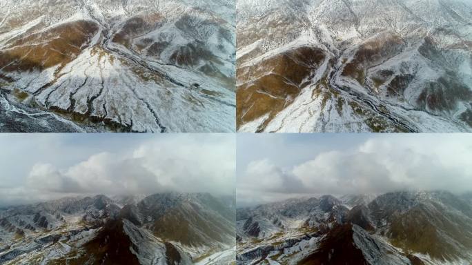 航拍青藏高原雪山戈壁滩雪景4
