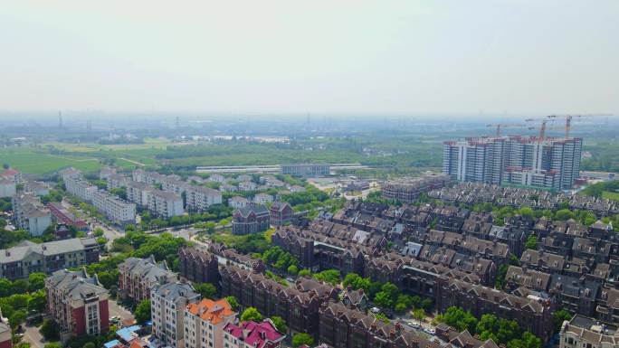 上海松江车墩镇小区影视基地周边4K航拍