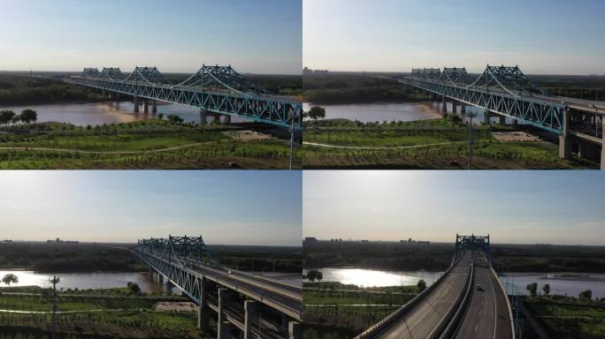环绕拍摄济南黄河公铁两用桥