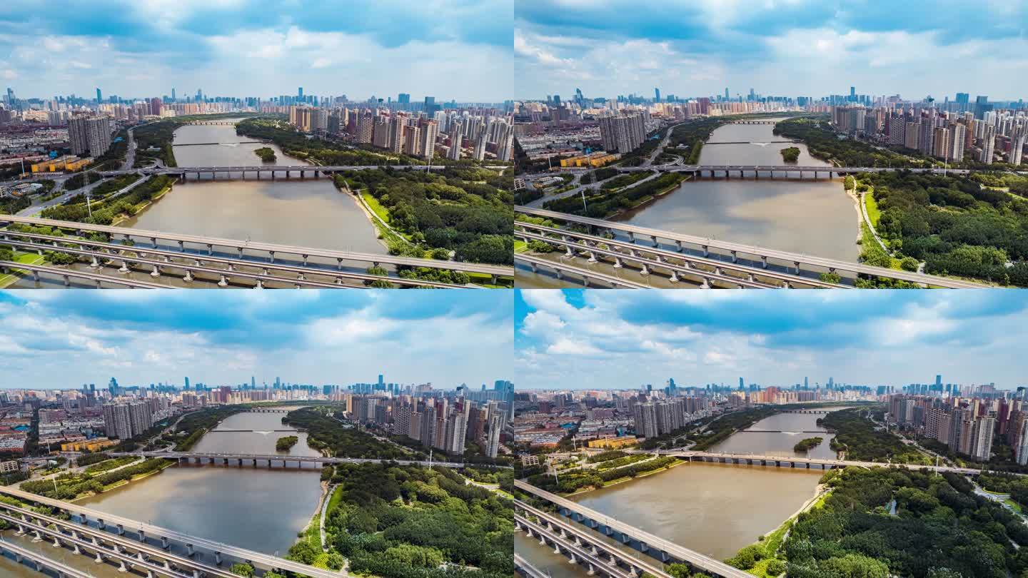 辽宁沈阳南京桥工农桥浑河城市风景航拍