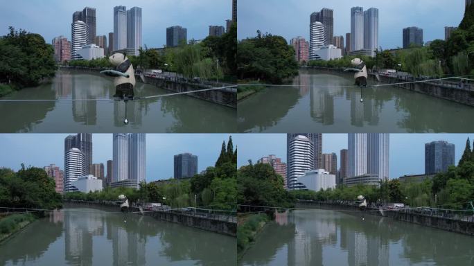 公园锦江高楼大厦熊猫走钢丝后飞
