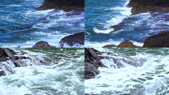 海浪拍打岩石 海水浪花
