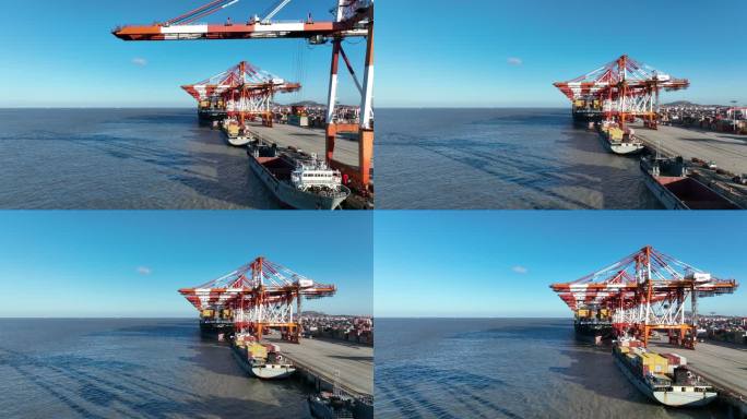 航拍港口码头货轮-上海洋山港