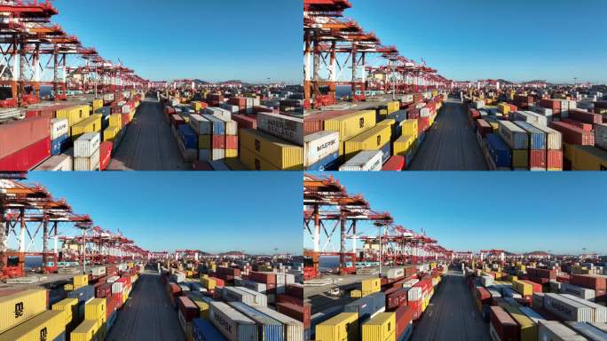 码头集装箱货轮航拍-上海洋山港