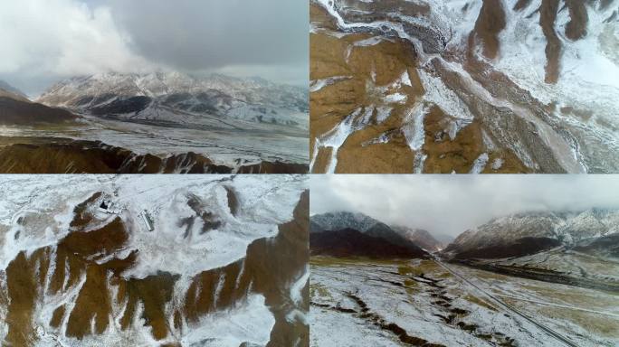 航拍青藏高原雪山戈壁滩雪景3