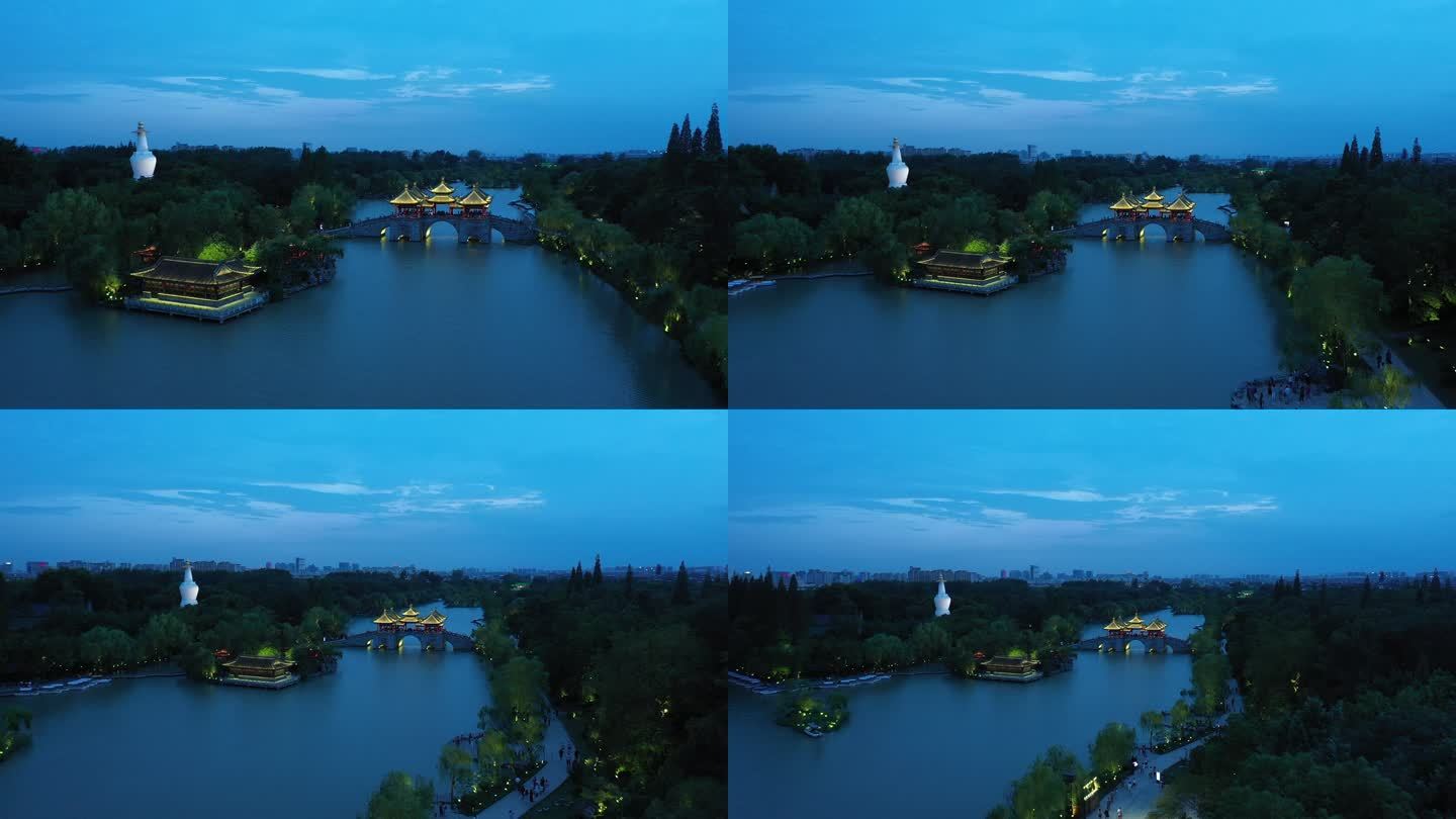 原创4K扬州瘦西湖夜景航拍五亭桥