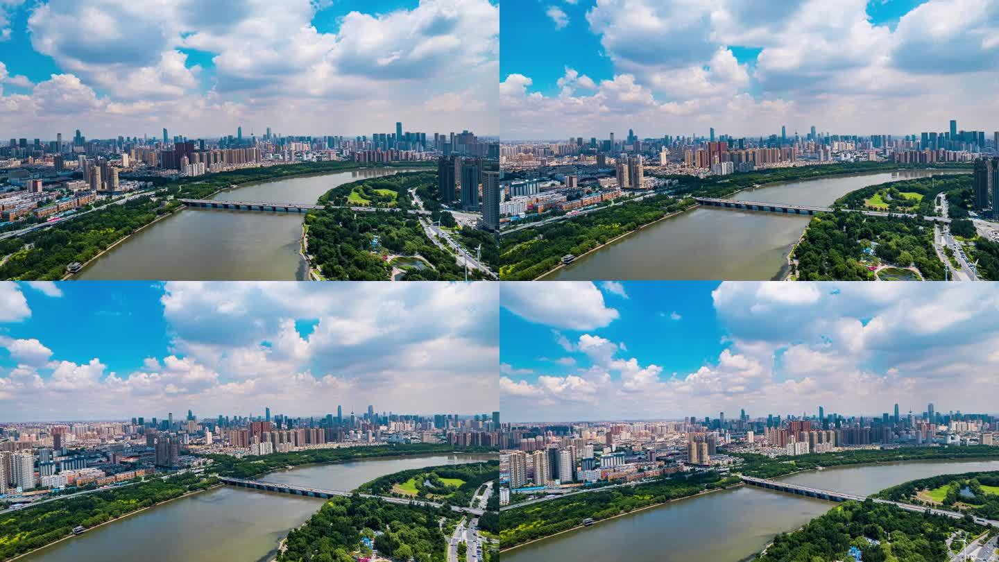 辽宁沈阳南京桥工农桥浑河城市风景航拍